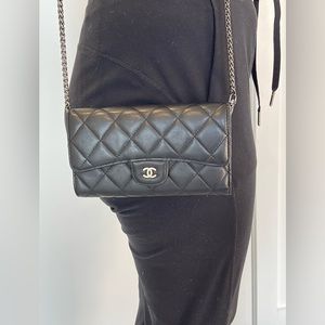 Authentic Chanel Lambskin Trifold wallet with crossbody strap!